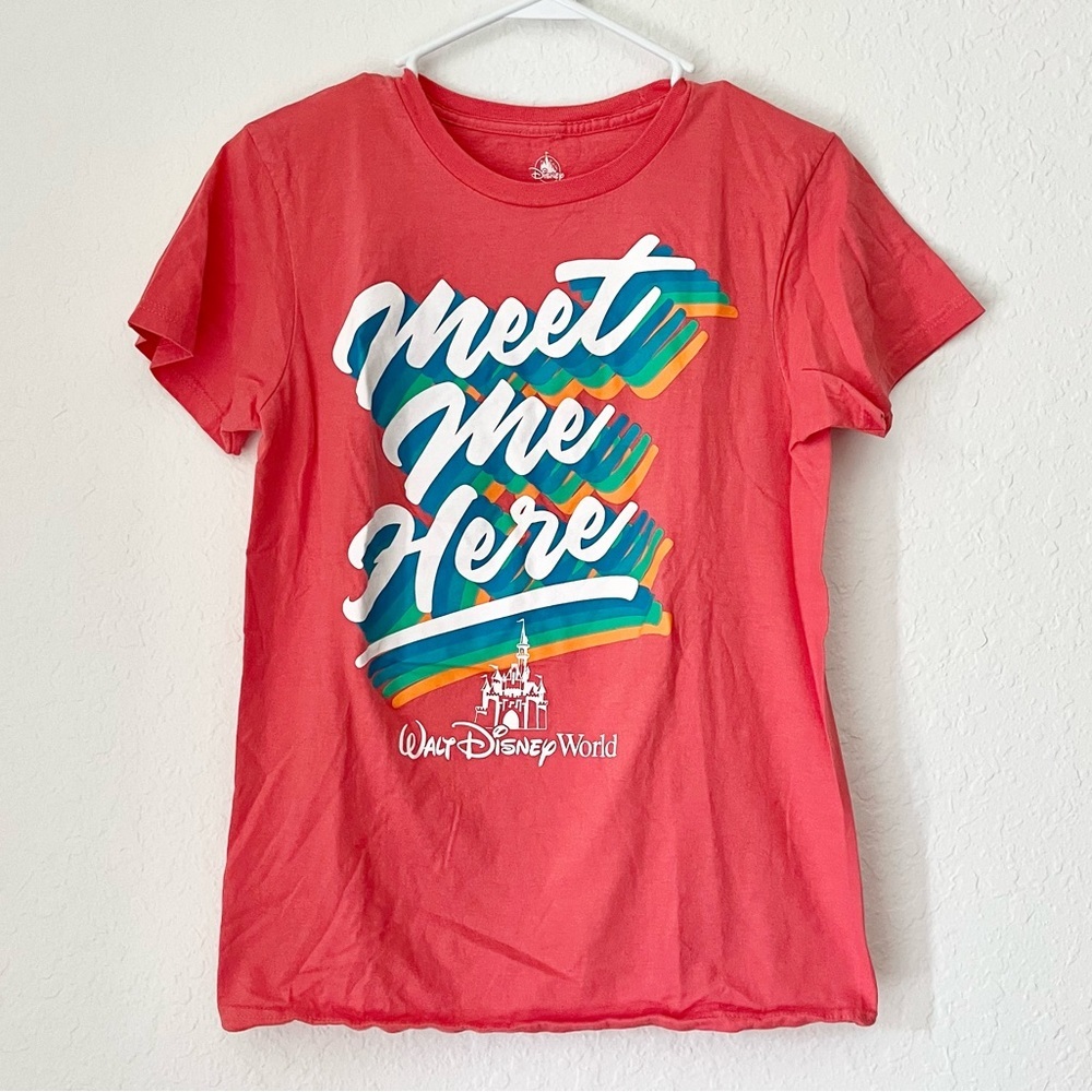 Disney Parks Disney World Resort Castle Meet Me Here Coral Shirt Size Small